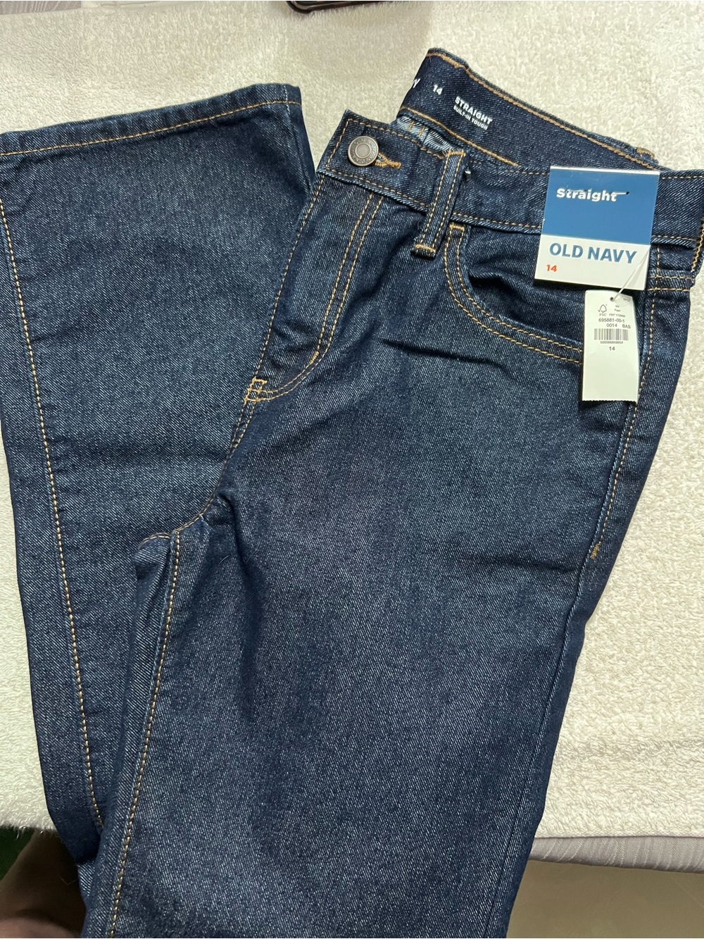 Old Navy Girls 14 Straight Jeans Dark Wash Built-In Tough Adjustable Waist NWT